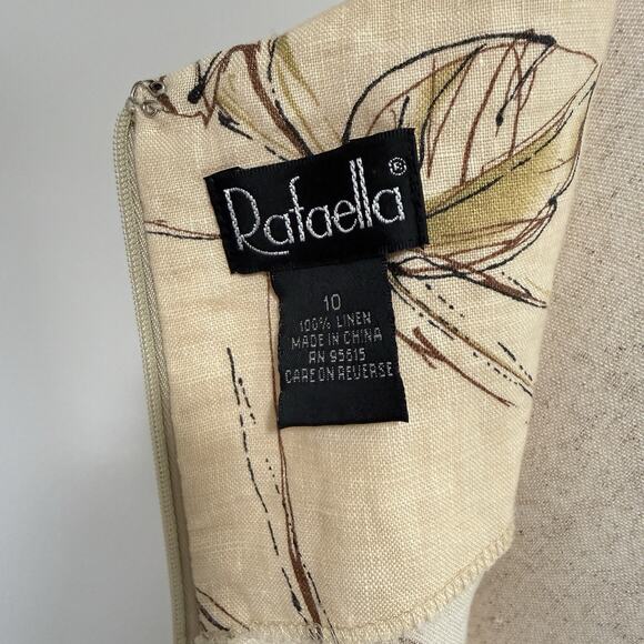 Rafaella Dress Womens 10 White Tan Floral Linen Casual Zip Back Maxi Sundress - Picture 6 of 16